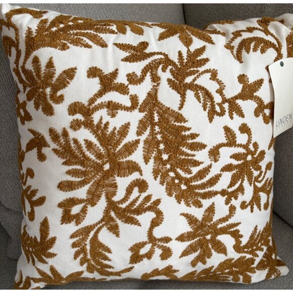 Linden Street Embroidered Decorative Throw Pillow 20" x 20" Brown White - Picture 1 of 5
